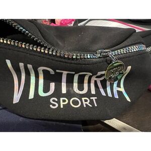 Victoria's Secret Sport Black Neoprene Fanny Pack Zipper Belt Bag Oil Spill